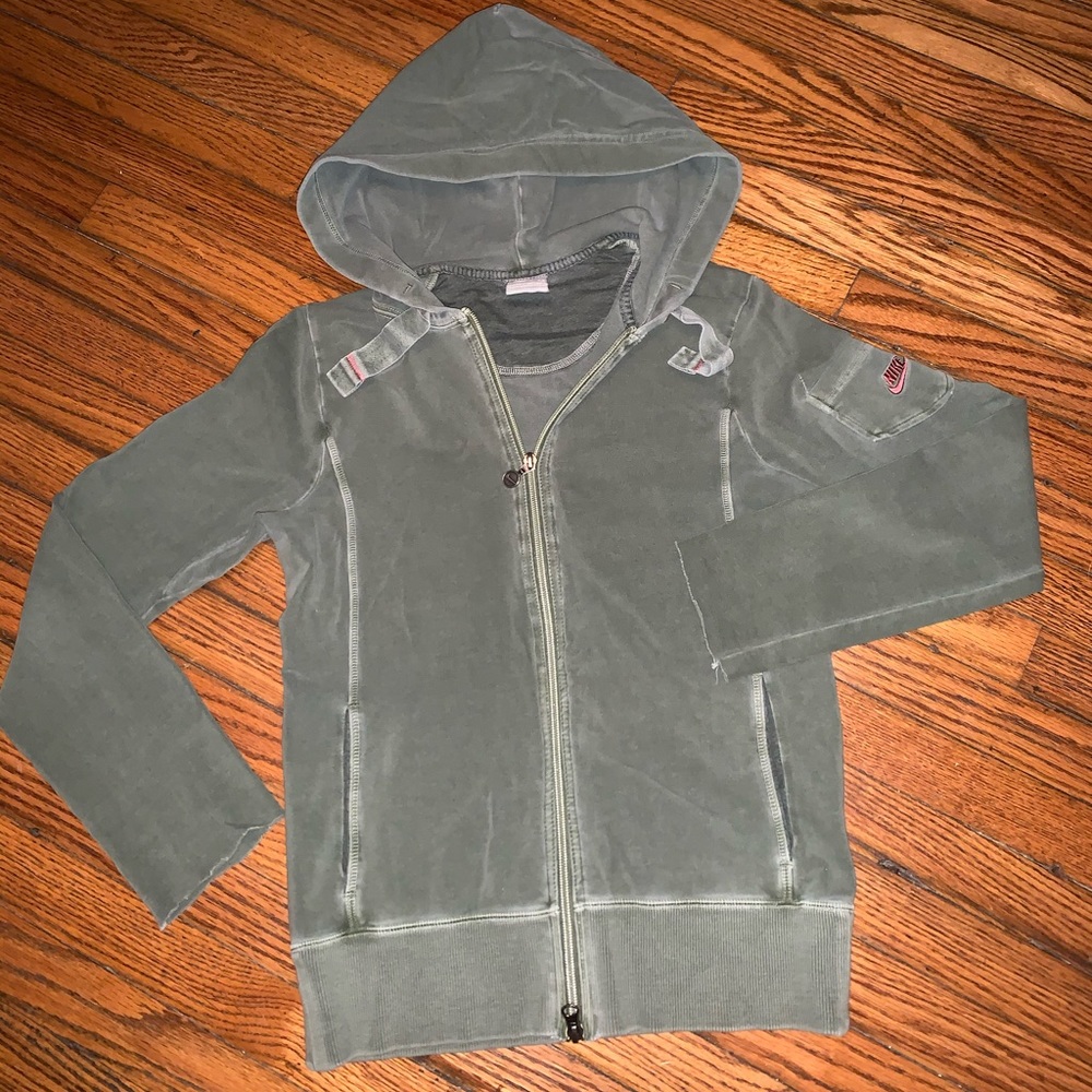 Distressed Army Green Nike Patch Jacket - Picture 1 of 5